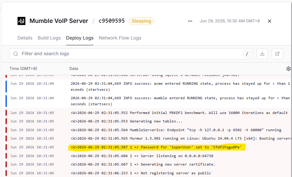 Mumble SuperUser Password